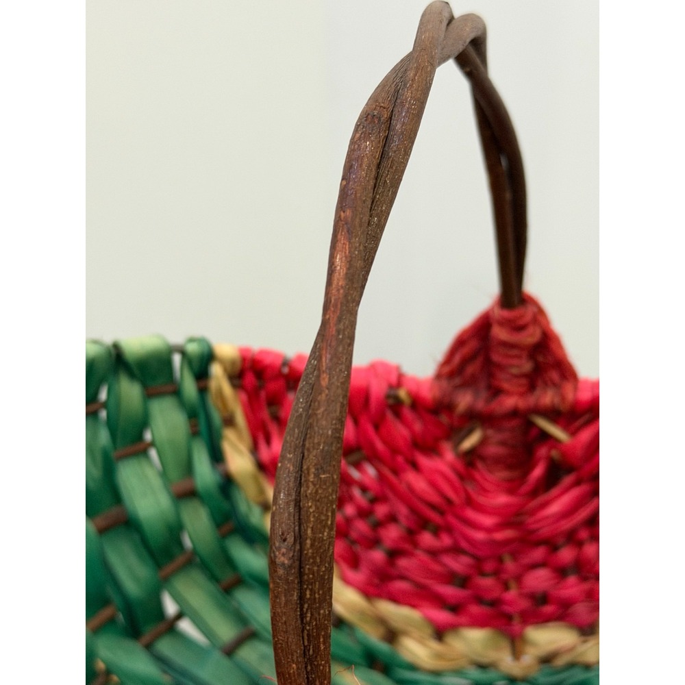 Watermelon Woven Basket Wicker Cane Picnic Straw Country Farmhouse Chic - Picture 4 of 15